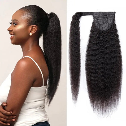 #1B Natural Black Kinky (Yaki) Straight Ponytail Extension Grade 12A 100% Brazilian Virgin Human Hair Bundles 100g