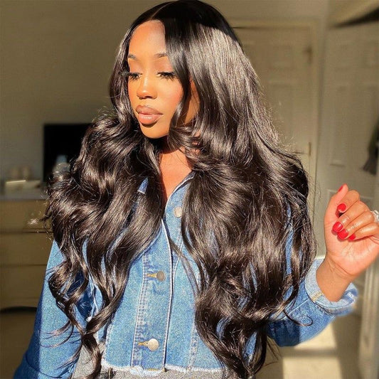 5x5 #1B Black Wavy Lace Closure Wig 250% Density