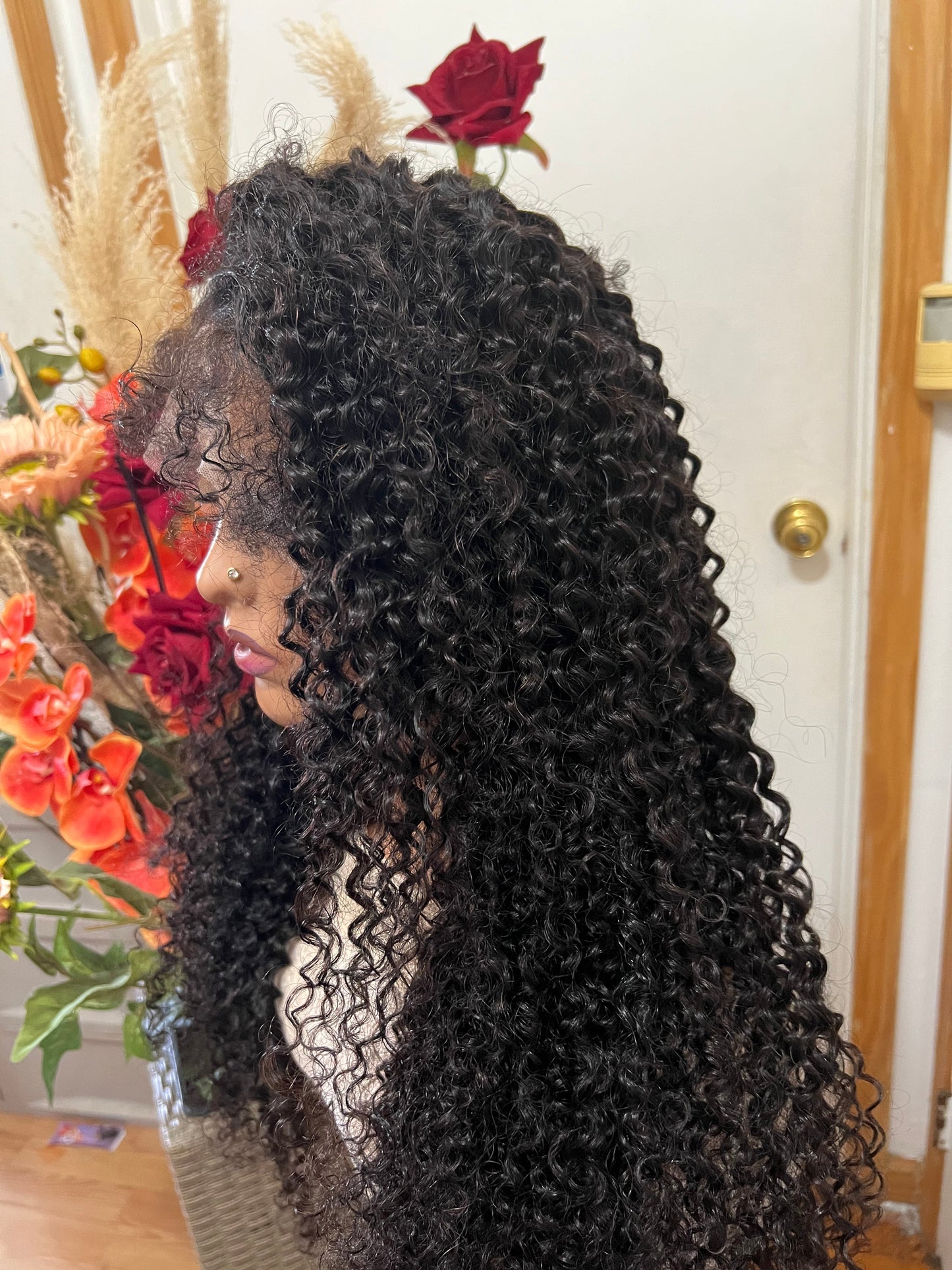 13x6 1B Black Jerry Curly Wigs with 4C Hairline in Swiss Full Lace Grade 12A Frontal Wig 100% Virgin Human Hair!