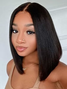 13x4  Natural 1B Straight Bobs HD Full Lace Frontal Wig Grade 12A 100% Human Hair