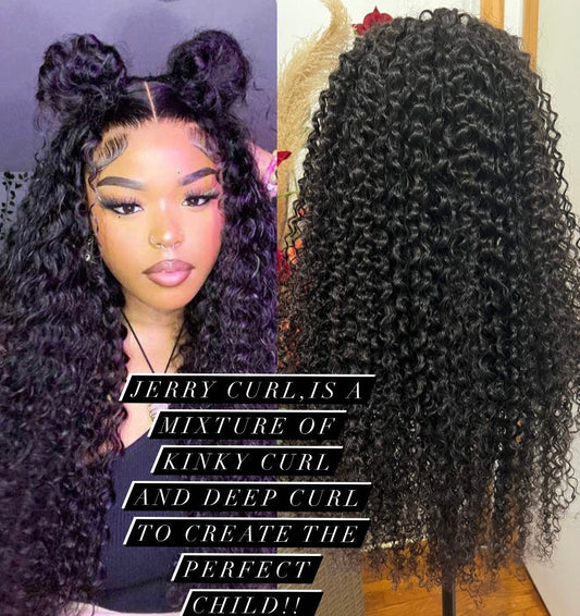 13x6 1B Black Jerry Curly Wigs with 4C Hairline in Swiss Full Lace Grade 12A Frontal Wig 100% Virgin Human Hair!