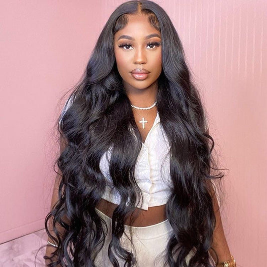 13x6 #1B Black Body Wave Swiss Lace Grade 12A Frontal Wig 100% Virgin Human Hair