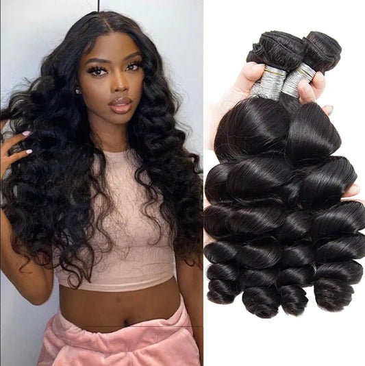 #1B Natural Black Loose Wave Bundle Grade 12A 100% Brazilian Virgin Human Hair Bundles 100g/Pc Double Wefted