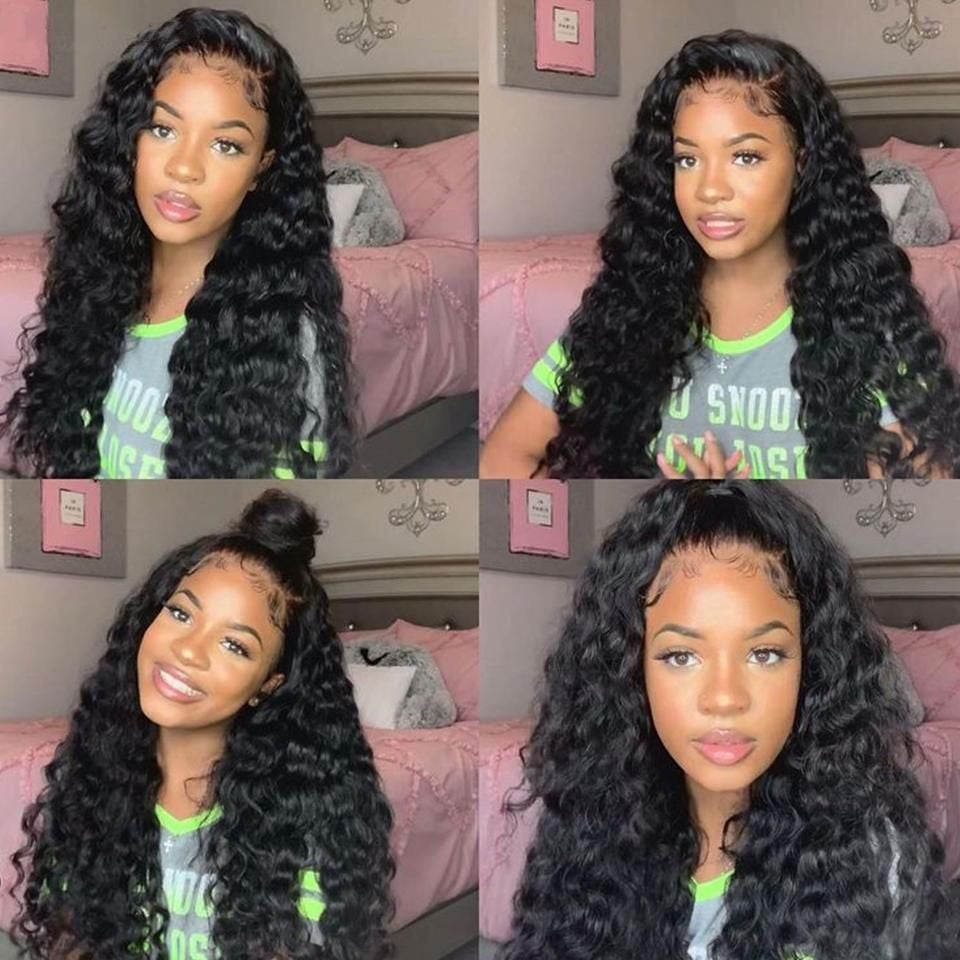 13x6 #1B Black Deep Wave Swiss Lace Grade 12A Frontal Wig 100% Virgin Human Hair