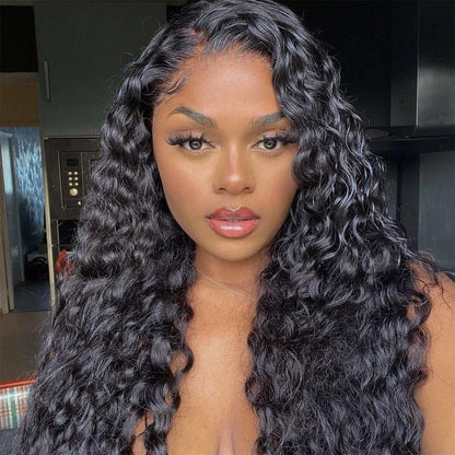 13x6 #1B Black Deep Wave Swiss Lace Grade 12A Frontal Wig 100% Virgin Human Hair