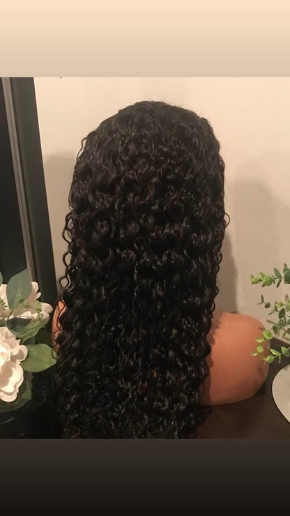 13x6 #1B Natural Black Brazilian Water Wave Swiss Lace Grade 12A Frontal Wig 100% Virgin Human Hair