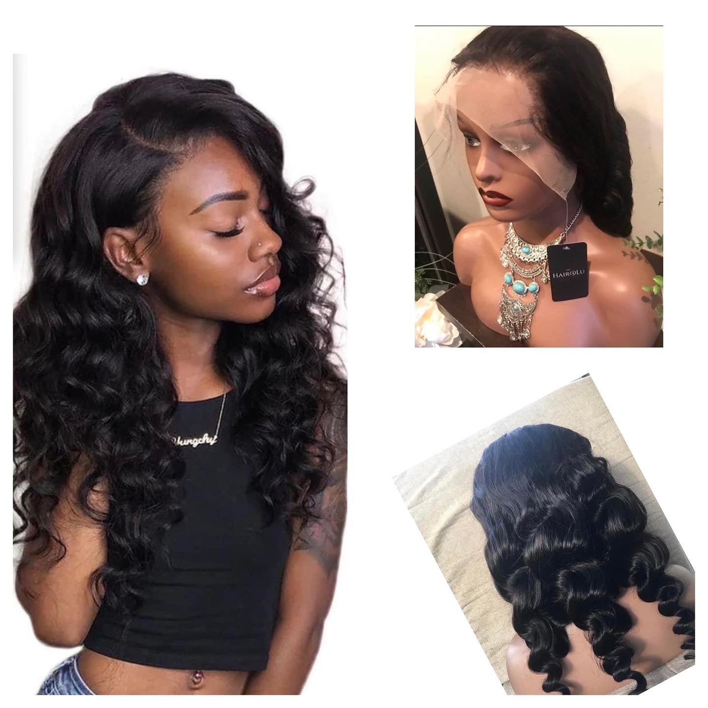 13x6 #1B Black Loose Wave Swiss Lace Grade 12A Frontal Wig 100% Virgin Human Hair