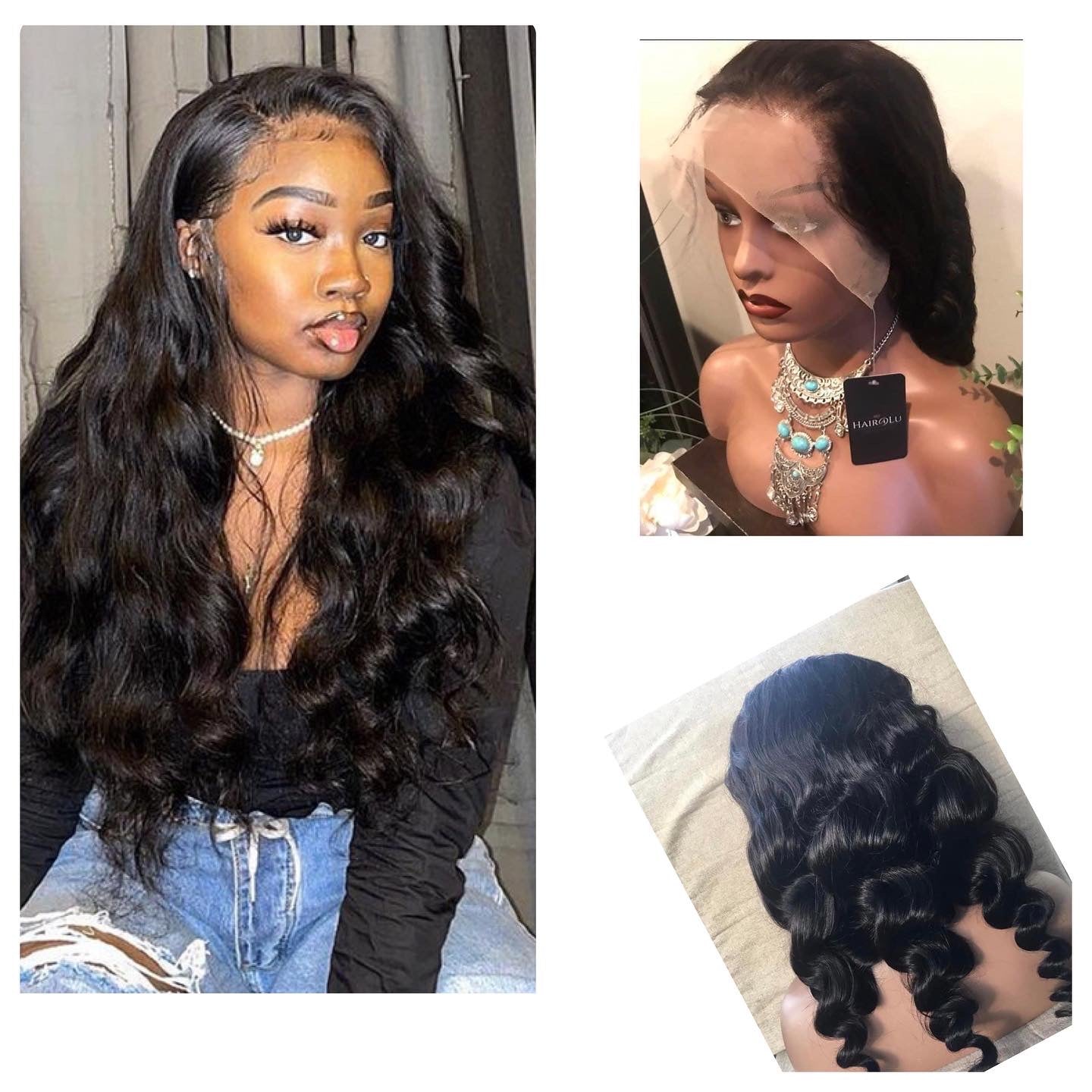 13x6 #1B Black Loose Wave Swiss Lace Grade 12A Frontal Wig 100% Virgin Human Hair